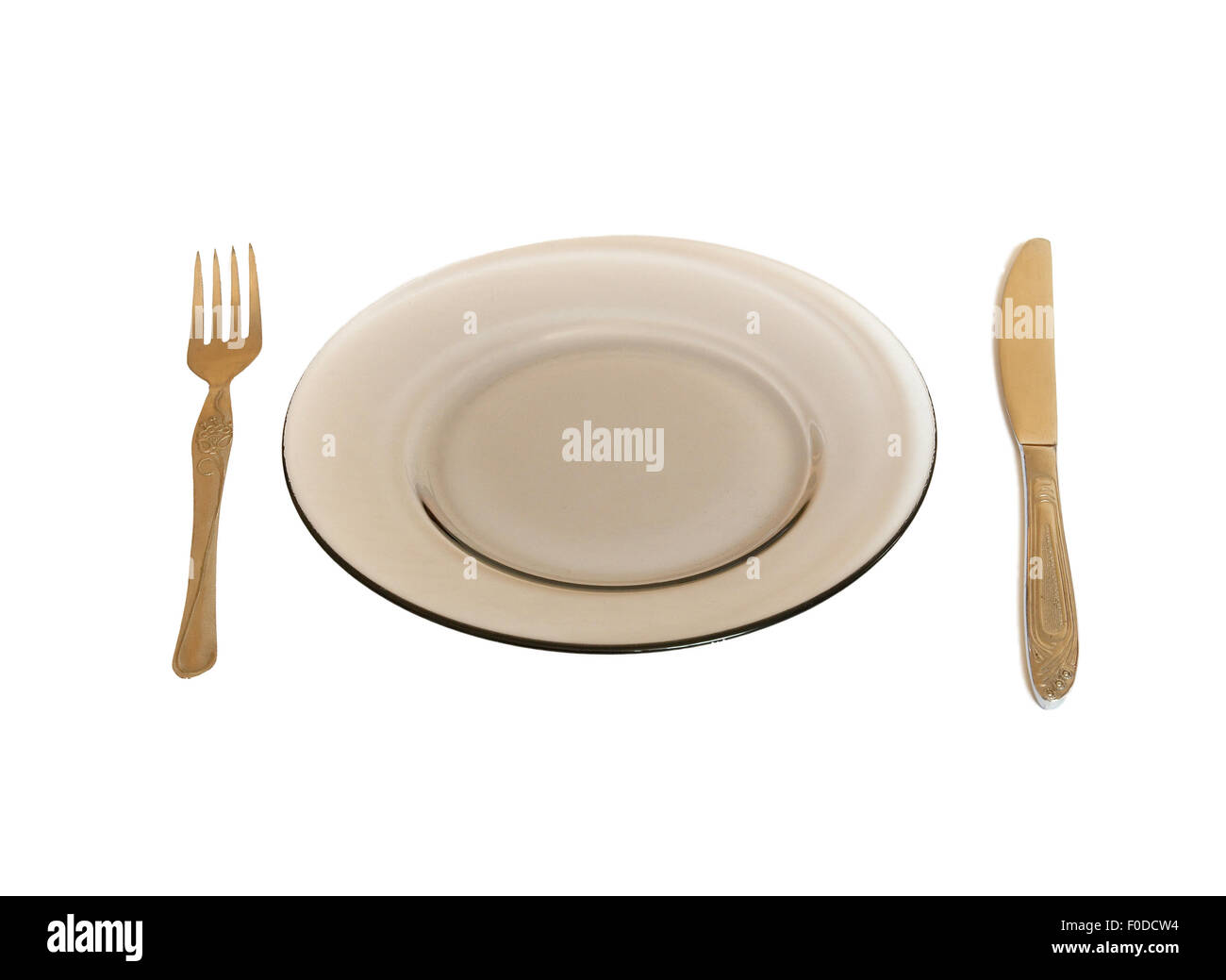 Dinner Plate, Knife, and Fork isolated on white Stock Photo Alamy