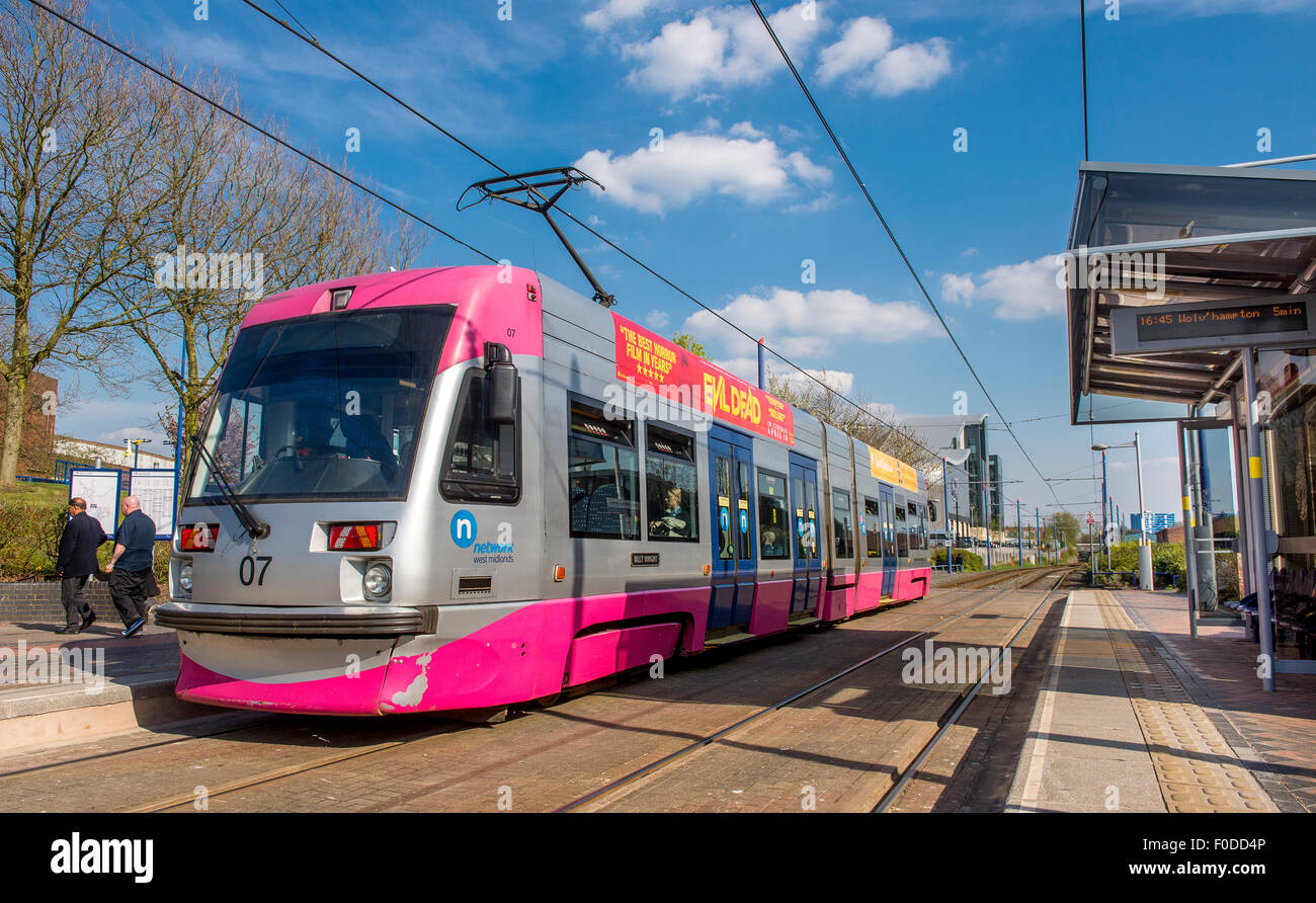 A Midland Metro tram at West Bromwich Central tram station, West Midlands, England. Stock Photo
