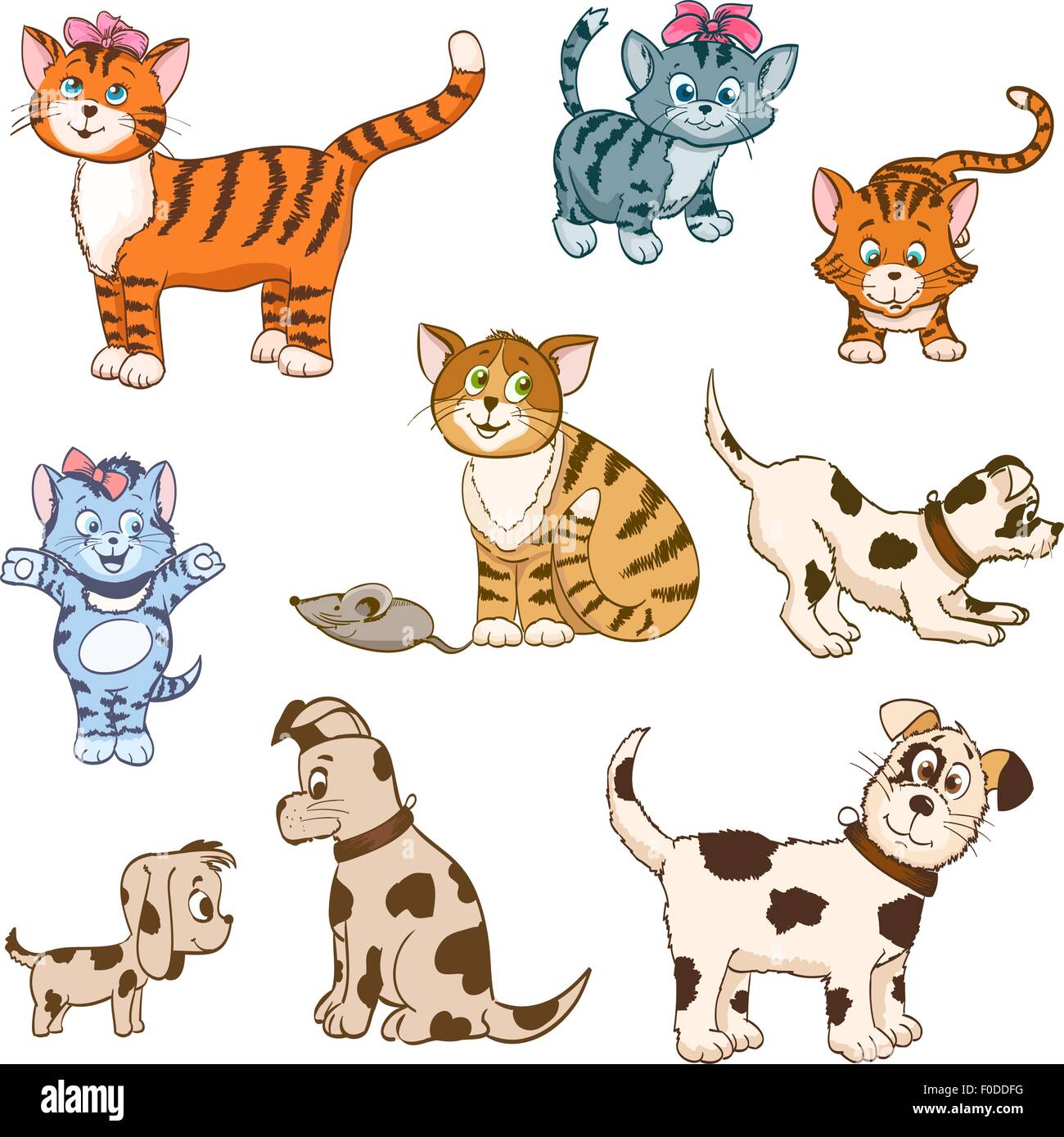 set of cartoon cats and dogs. vector illustration Stock Vector
