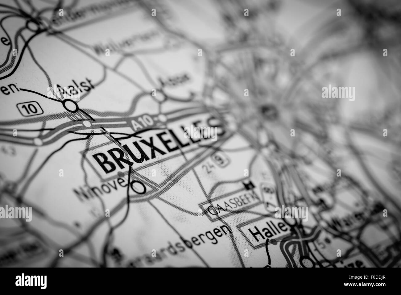Map Photography: Bruxelles City on a Road Map Stock Photo