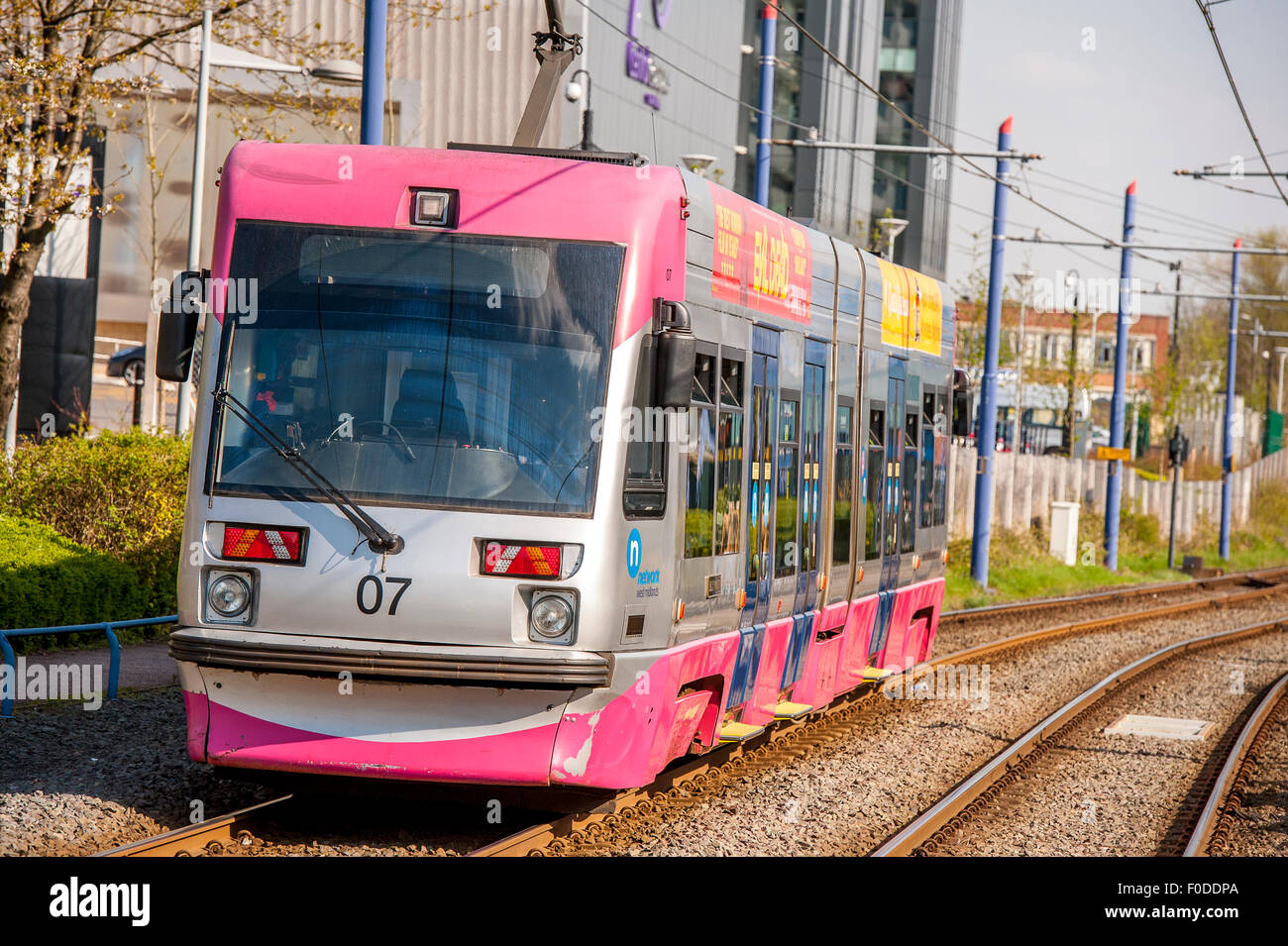 A Midland Metro tram leaving West Bromwich Central tram station, West Midlands, England. Stock Photo