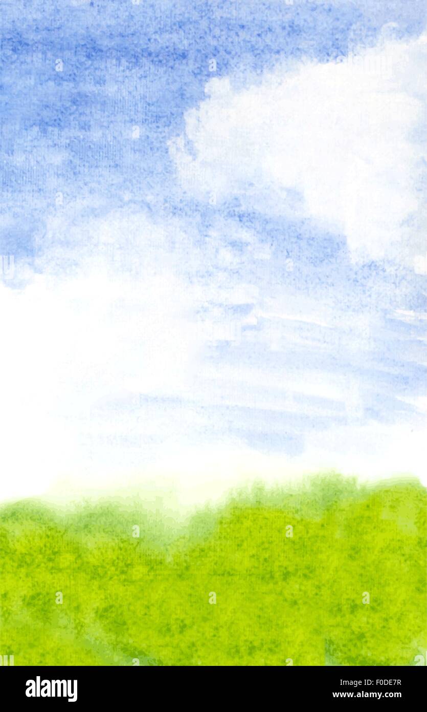 abstract landscape with grass and clouds. vectorized watercolor Stock Vector