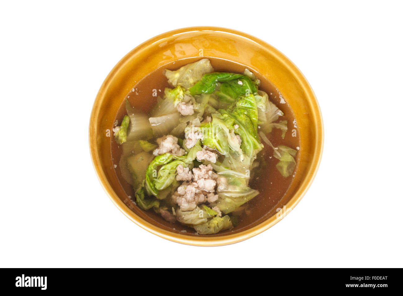 Soup made from pork and vegetable isolated on white, Food rainy season