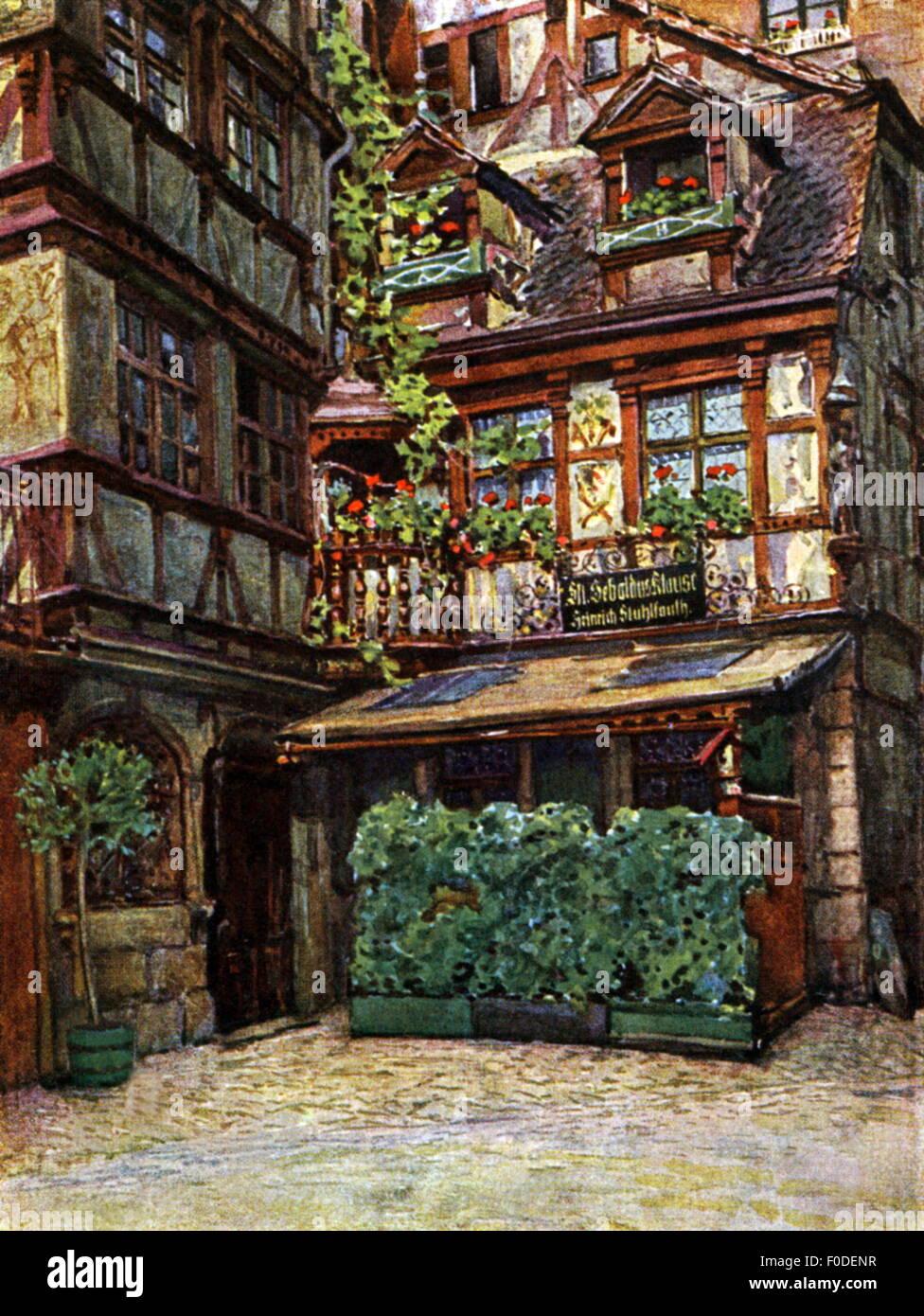 geography / travel, Germany, Nuremberg, gastronomy, wine tavern 'Sankt Sebaldusklause', proprietor: , Heinrich Stuhlfauth, exterior view, picture postcard, print: , Sterz & Co., 1920s / 1930s, Additional-Rights-Clearences-Not Available Stock Photo