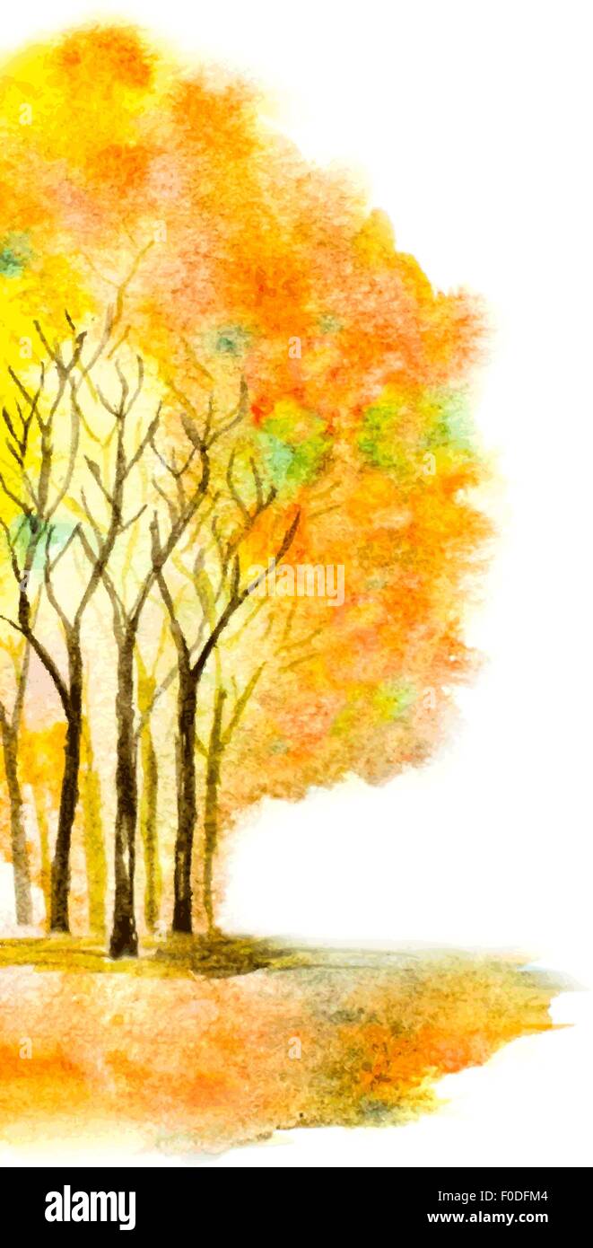 autumn vector illustration with watercolor trees Stock Vector Image ...