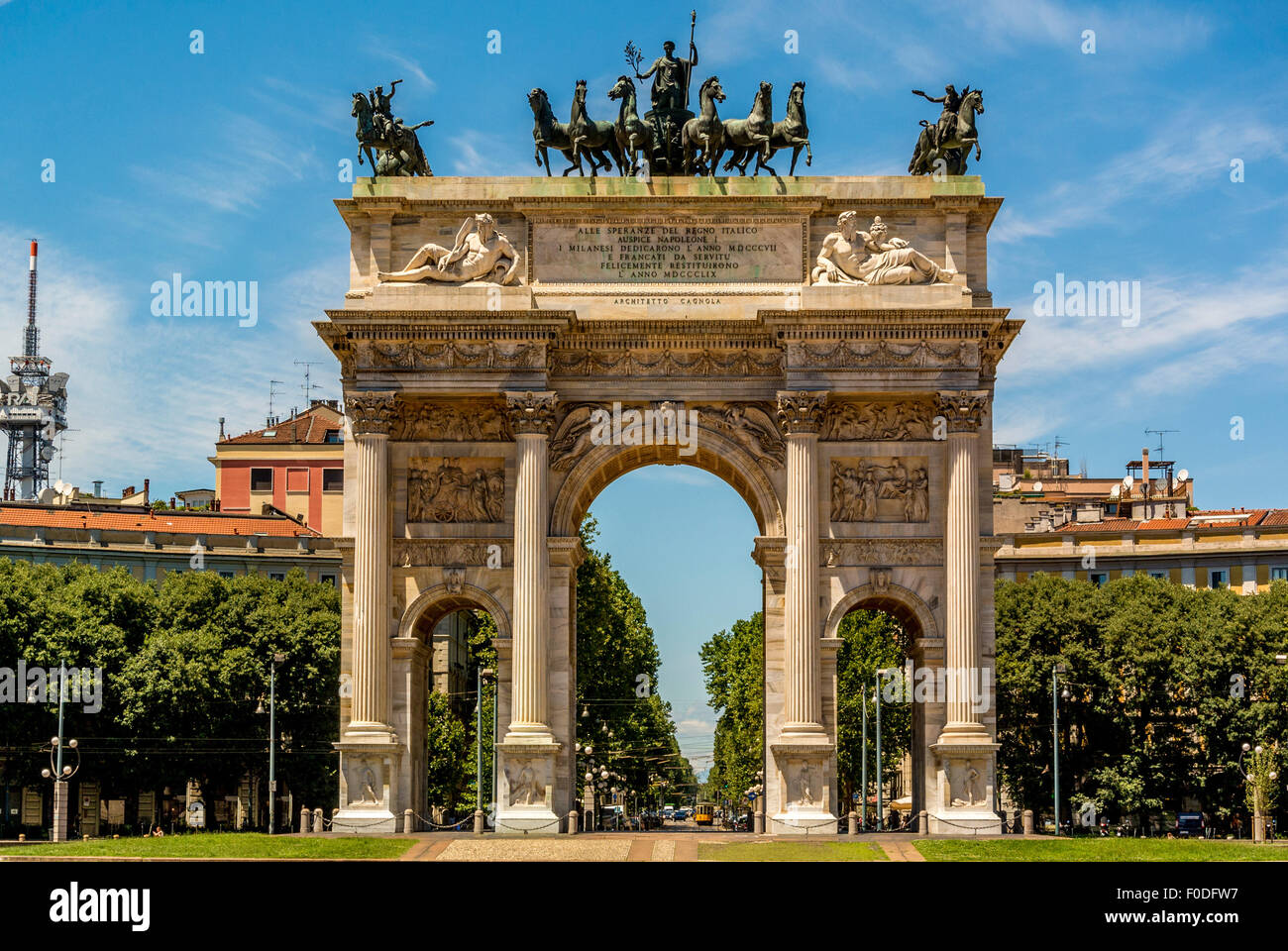 Arco della Pace or Arch of Peace. Built for Napoleon. Milan, Stock Photo