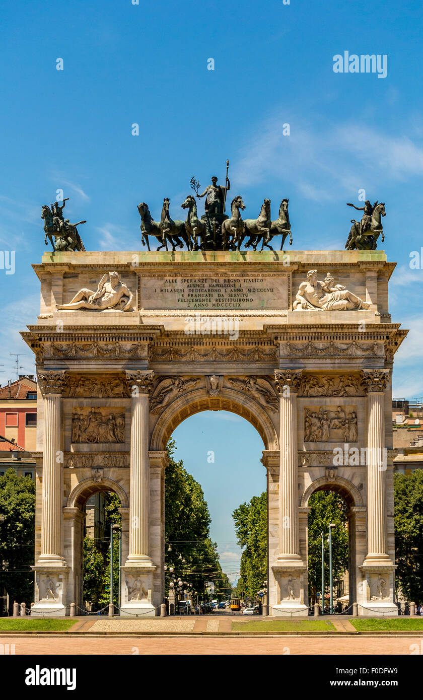 Arco della Pace or Arch of Peace. Built for Napoleon. Milan, Stock Photo