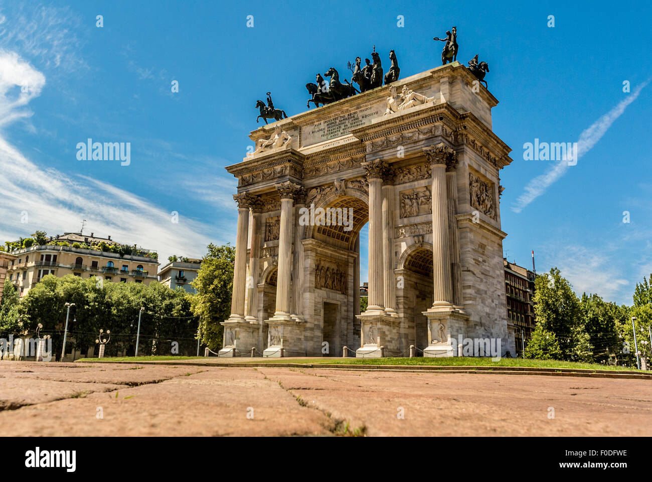 Arco della Pace or Arch of Peace. Built for Napoleon. Milan, Stock Photo