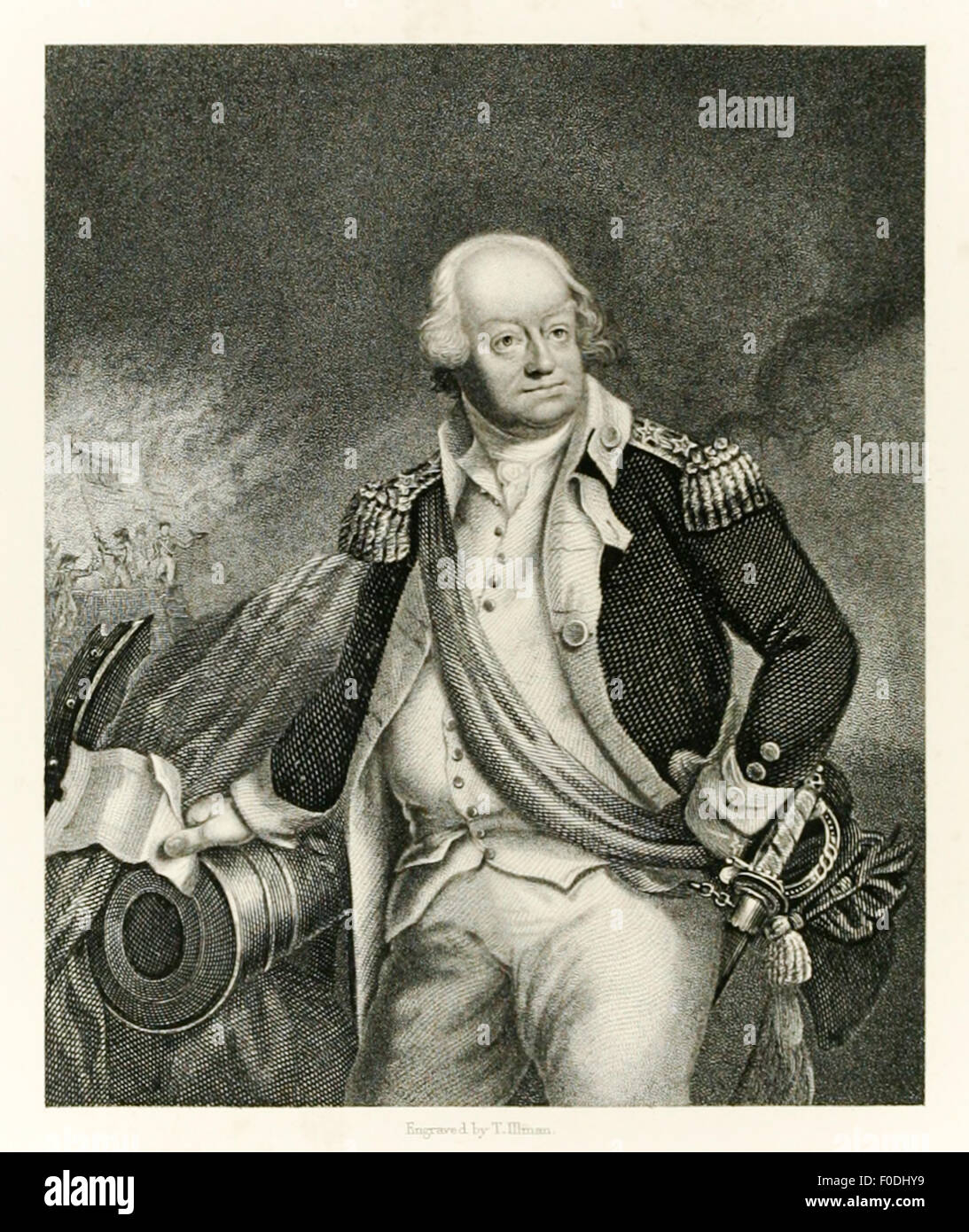 Major General Benjamin Lincoln (1733-1810) served in the Continental Army during the American War of Independence, notably surrendering during the Siege of Charleston in 1780. See description for more information. Stock Photo