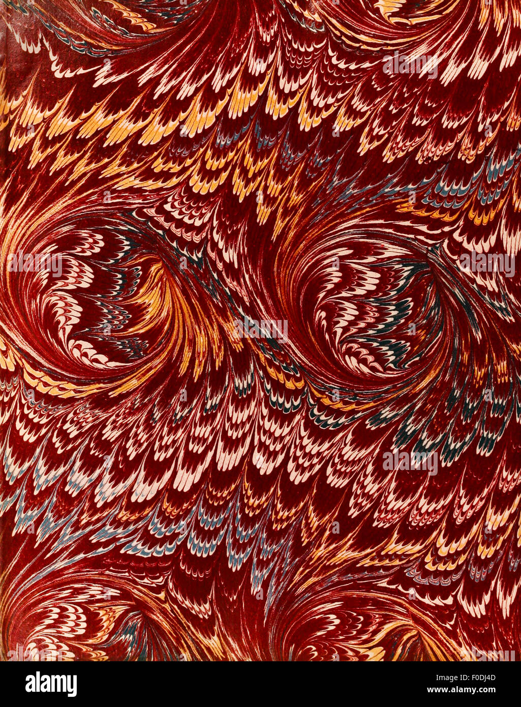 Hand marbled pastedown or endpaper from 19th century book binding. See