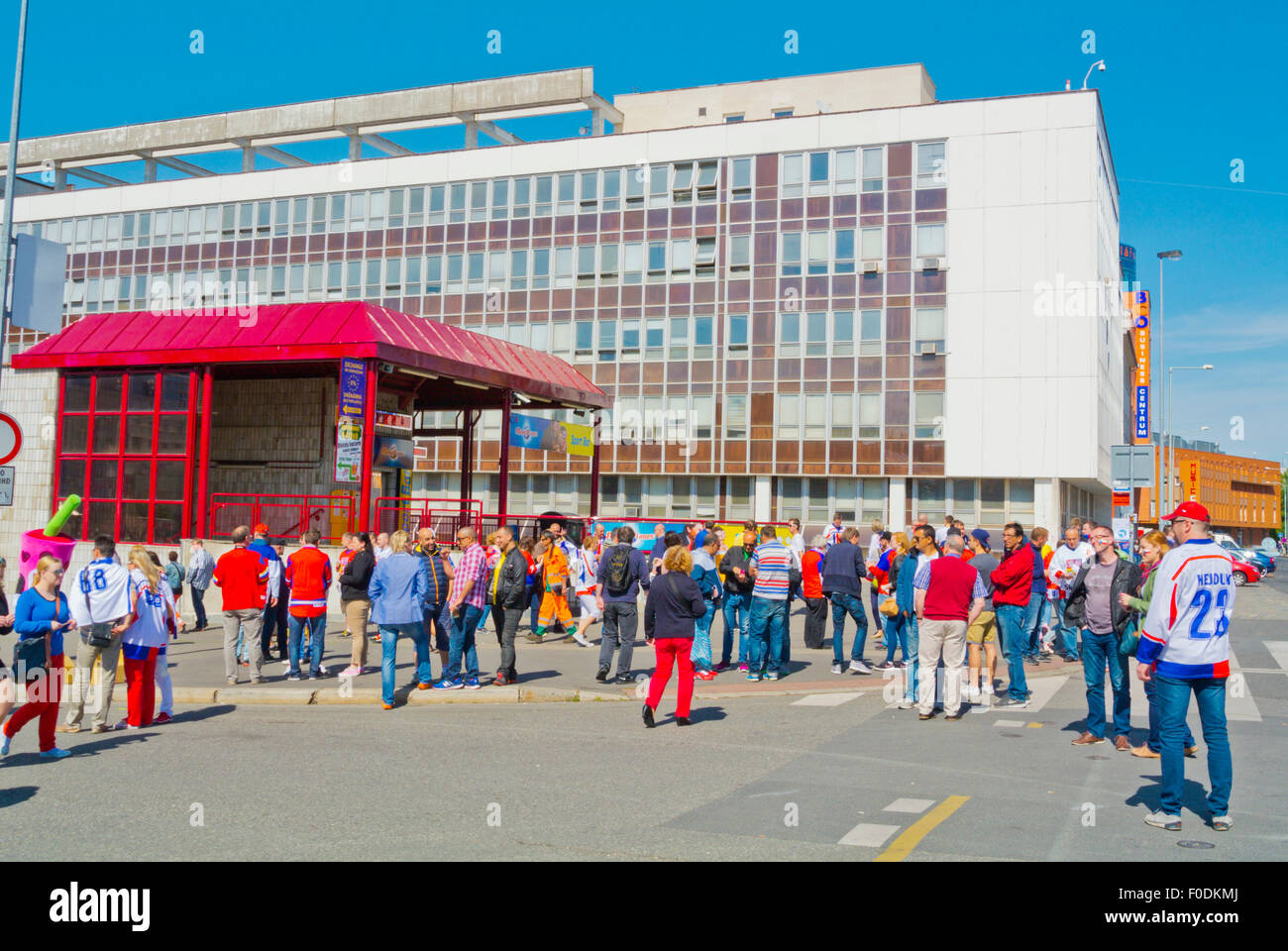 Fans outside metro station, during 2015 Ice Hockey World Championships
