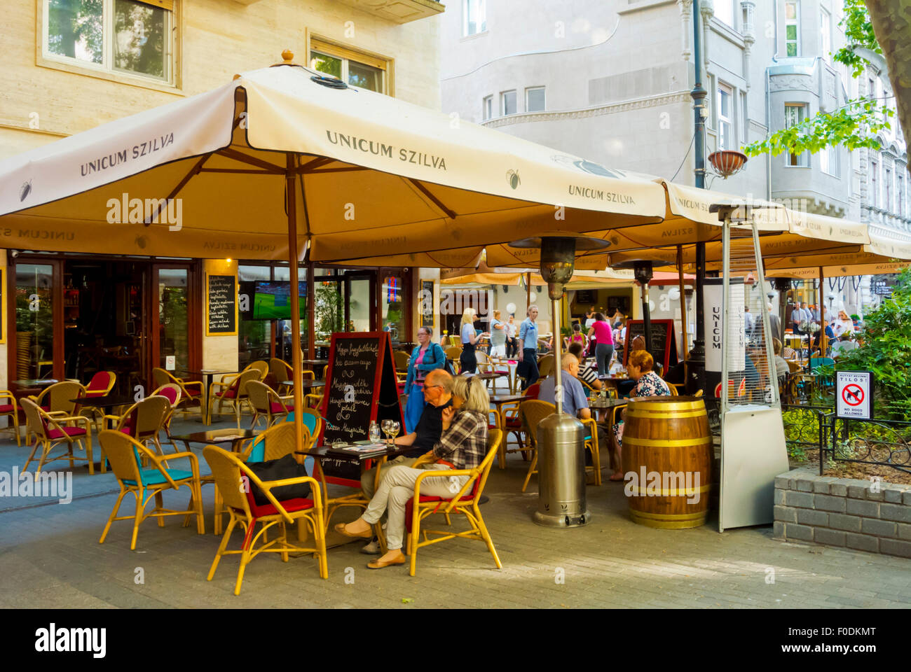 Bar terraces, Liszt Ferenc ter, Budapest, Hungary, Europe Stock Photo