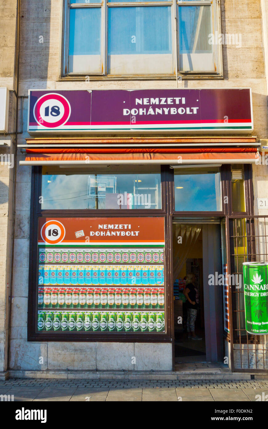 cigarette shop budapest Nemzeti Dohanybolt, state tobacco and alcohol shop, Karoly boulevard,  central Budapest, Hungary, Europe Stock Photo