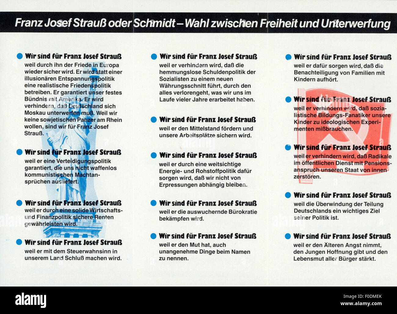 politics,elections,Election to the Federal Diet 1980,canvassing of the citizens' initiative Democrats for Strauss,flyer,1980,West Germany,Western Germany,Germany,1980s,80s,20th century,Franz Josef Strauss,Christlich-Soziale Union,Christlich social union,CSU,Chancellor candidate,Chancellor candidates,propaganda,advertising,parties,political party,domestic policy,home policy,Election to the Federal Diet,election,election campaign,election campaigns,handbill,handbills,politics,policy,elections,polls,citizens' initiative,citizens',Additional-Rights-Clearences-Not Available Stock Photo