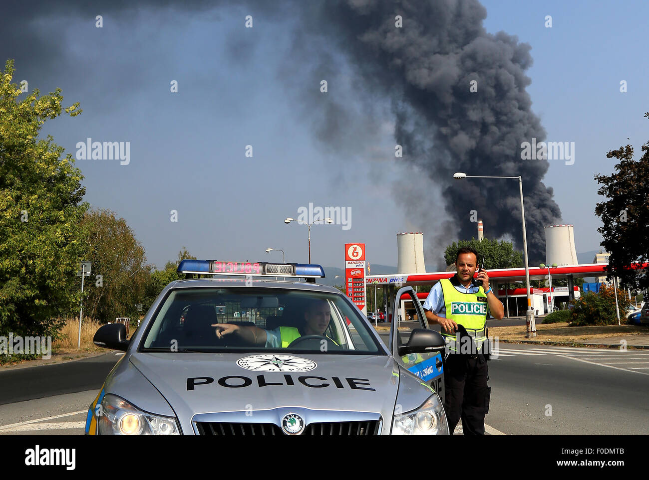 Smoke rise from Unipetrol petrochemical plant after an explosion of unidentified chemical substance in Litvinov, 110 kilometres (68 miles) North West of Prague on Thursday, August 13, 2015. One injury is reported, employees were evacuated. (CTK Photo/Vojtech Hajek) Stock Photo