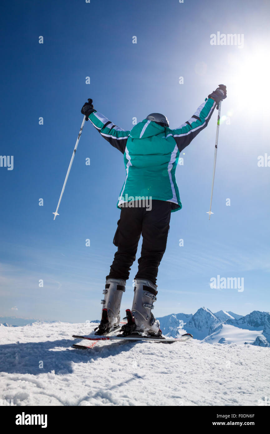 skier on snow hill, Solden, Austria, extreme winter sport Stock Photo