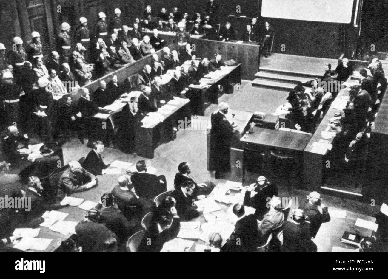 justice, lawsuits, Nuremberg Trials, trial against the major war criminals, view in the court room, Nuremberg, 1945 / 1946, Additional-Rights-Clearences-Not Available Stock Photo