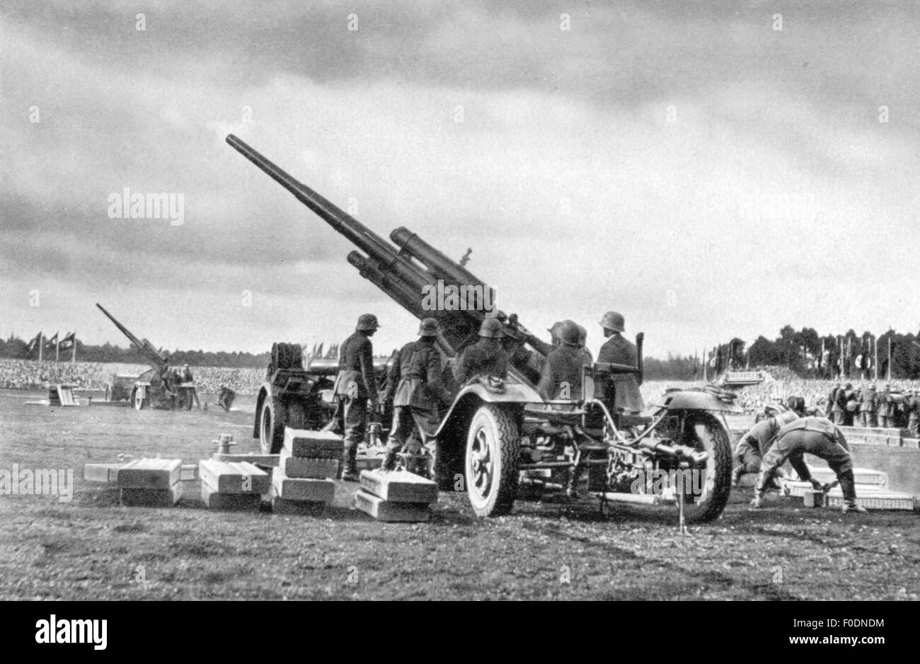 Nazism / National Socialism, Nuremberg Rallies, 'Reichsparteitag der Freiheit', Nuremberg, 5. - 10.9.1935, day of the Wehrmacht, show of anti-aircraft defence, 8,8-cm anti-aircraft guns in position, Additional-Rights-Clearences-Not Available Stock Photo