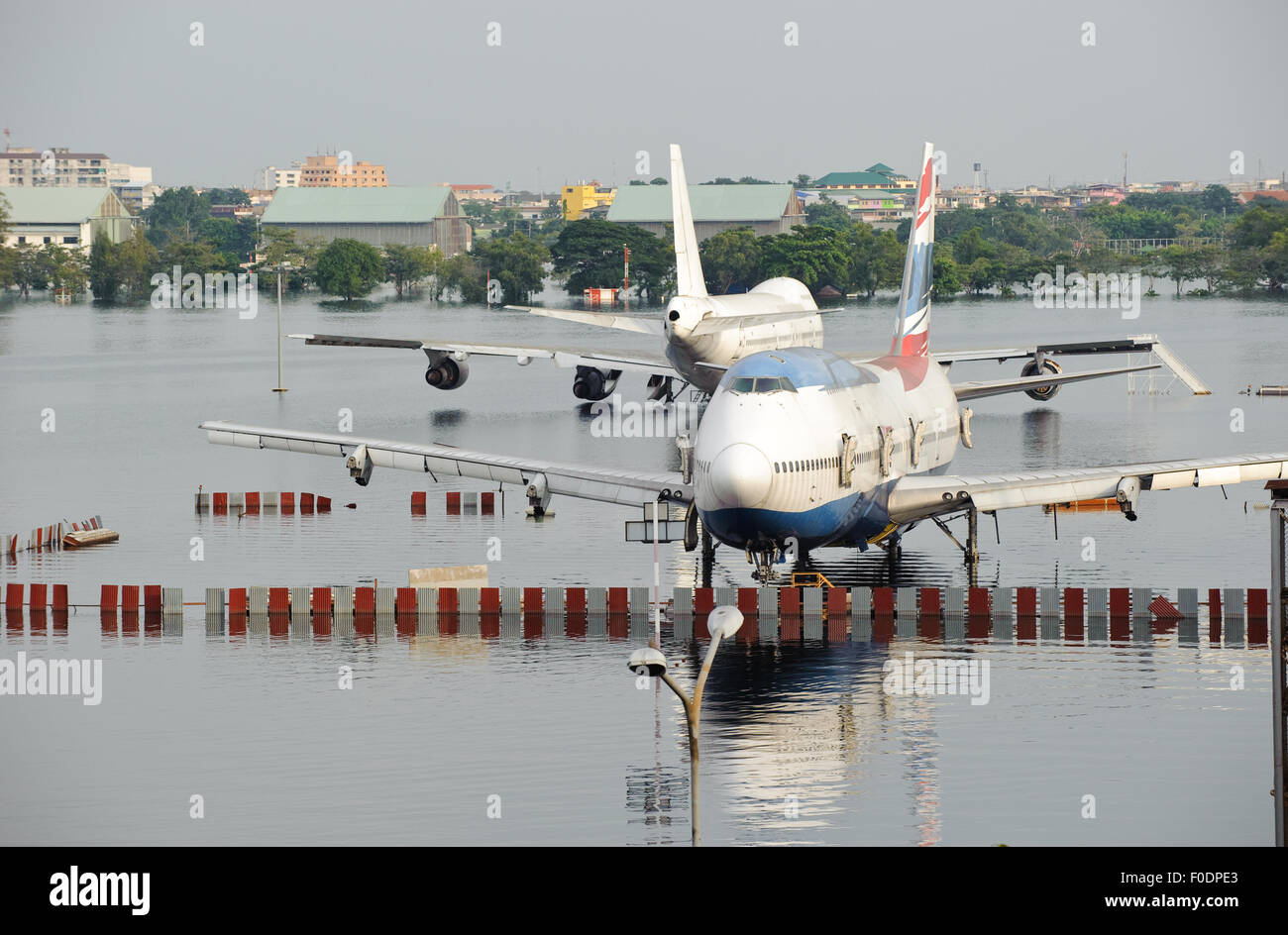 Airport fill with water during flood crisis Stock Photo
