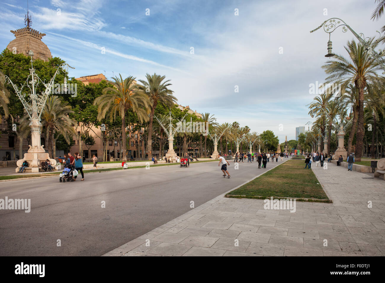 Passeig de Lluis Companys promenade, city of Barcelona in Catalonia, Spain Stock Photo
