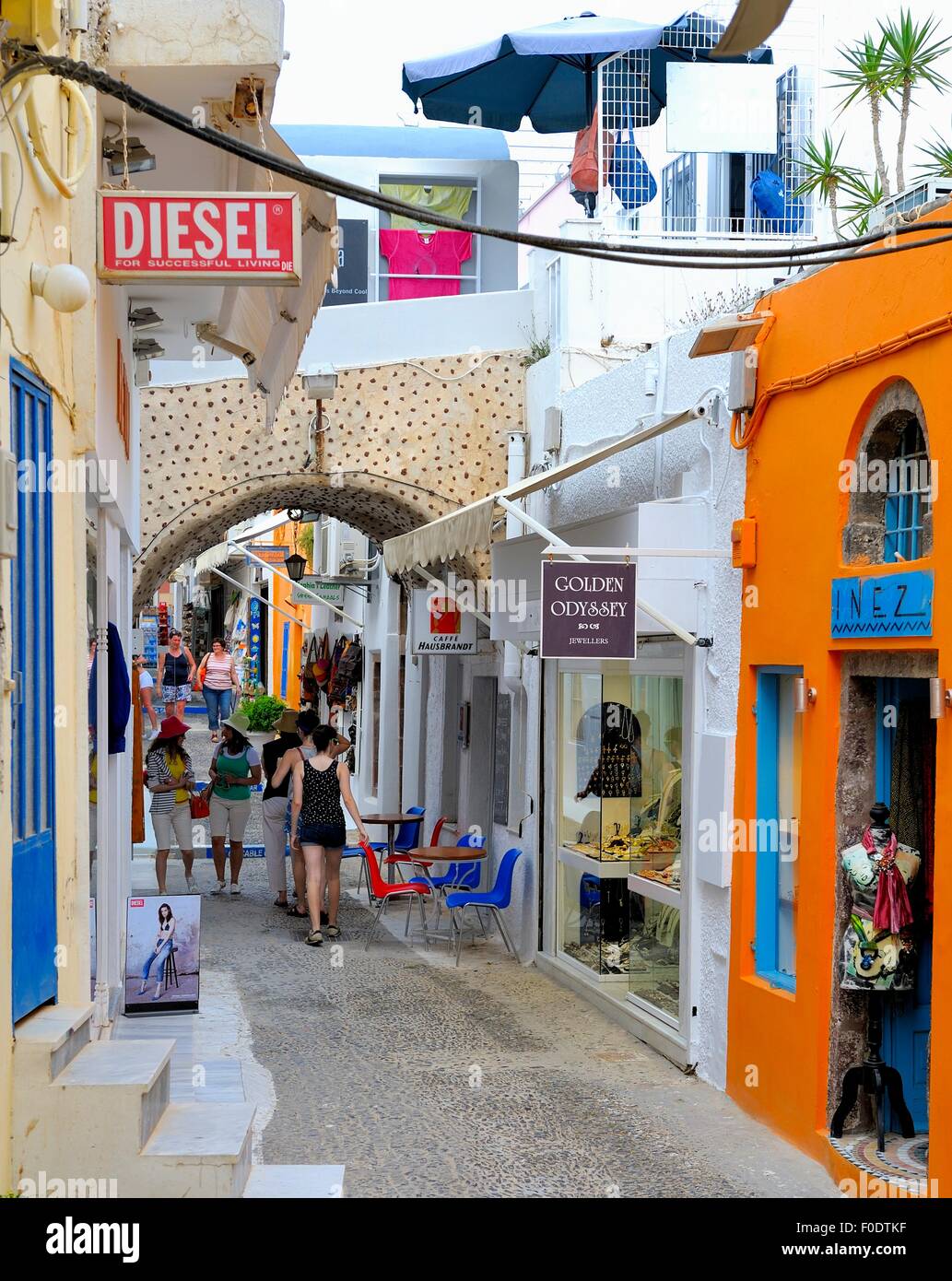 Shops in the capital city of Fira Santorini Greece Stock Photo Alamy