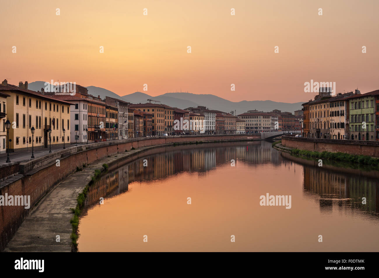 Sunrise on Arno River, Pisa, Tuscany. Stock Photo