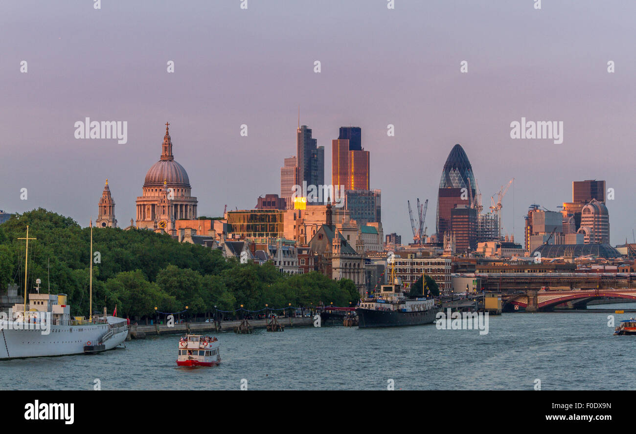 View from Waterloo bridge looking towards the City Of London and St Paul's Cathedral , one of the most iconic views in all of London Stock Photo