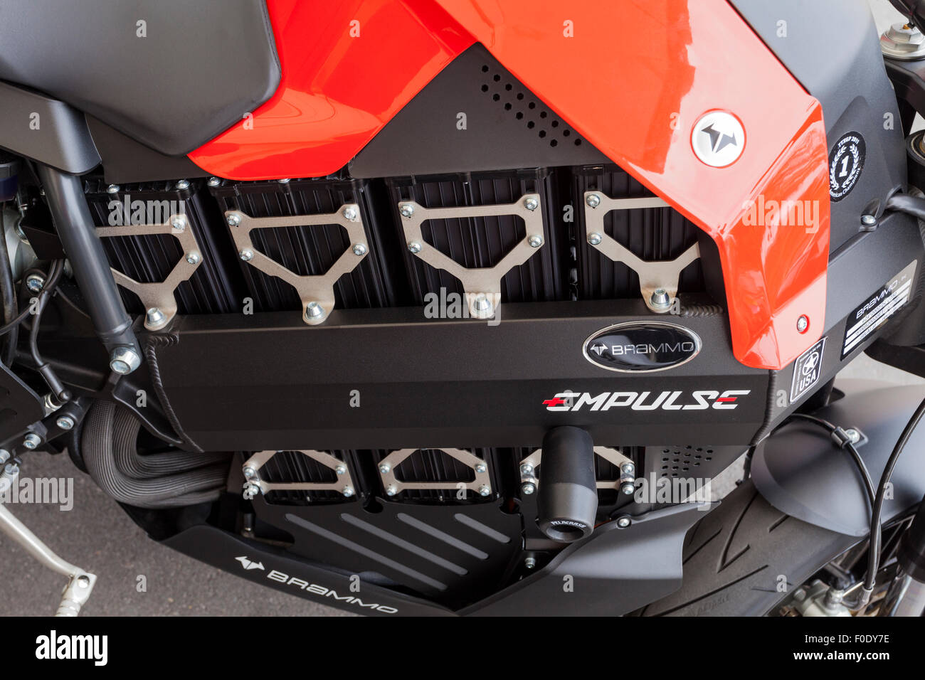 Electric motorcycles on display at the AdejeTec Experience day in the grounds of the Adeje Tourism Development Center, Tenerife, Stock Photo