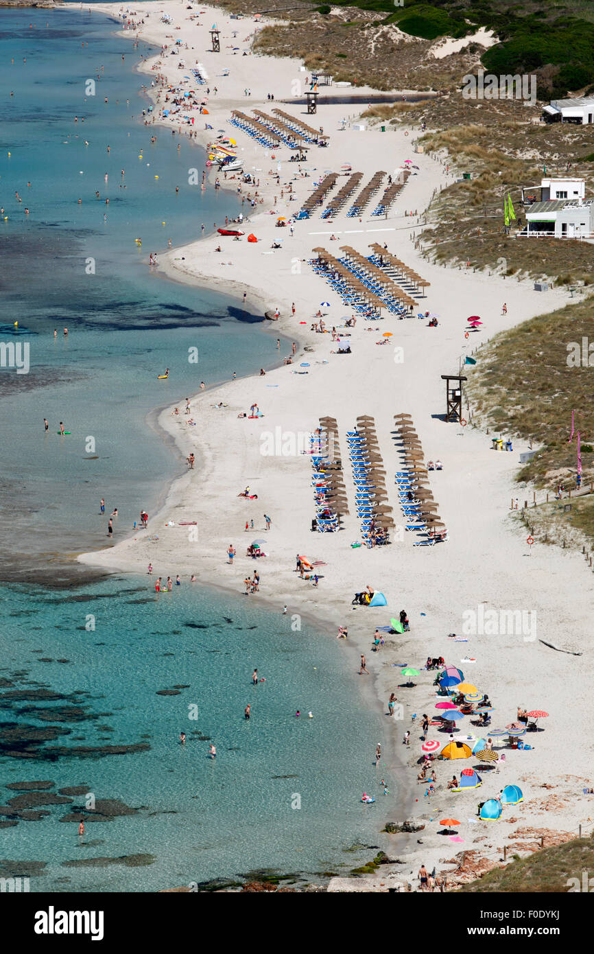 View over beach, Son Bou, Menorca, Balearic Islands, Spain, Europe Stock Photo