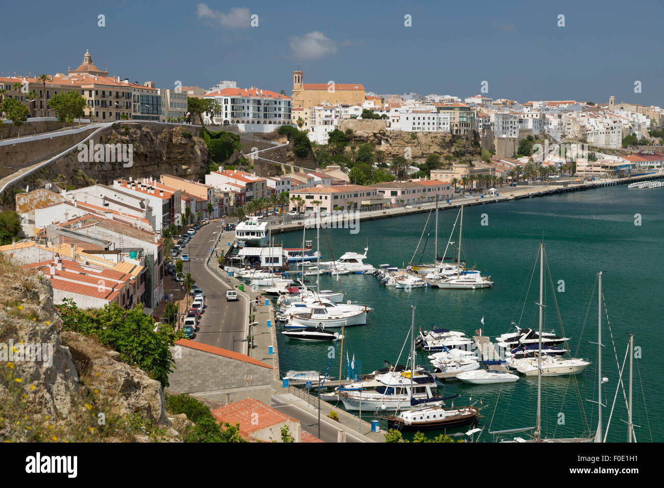 View over port and old town, Mahon, Menorca, Balearic Islands, Spain, Europe Stock Photo
