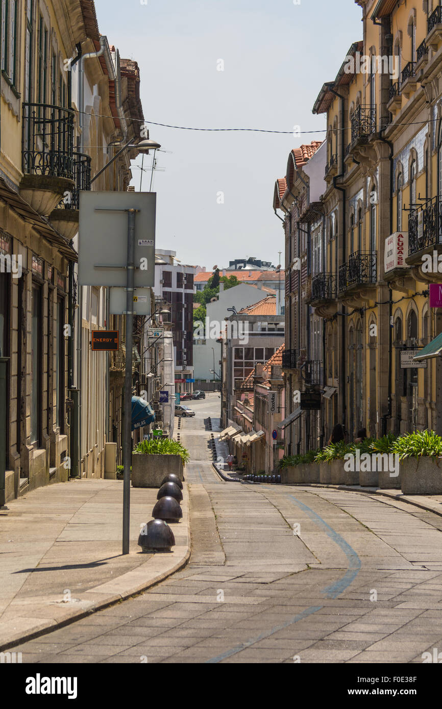 Street in historic town centre of Viseu, Portugal: Rua Grão Vasco Stock Photo