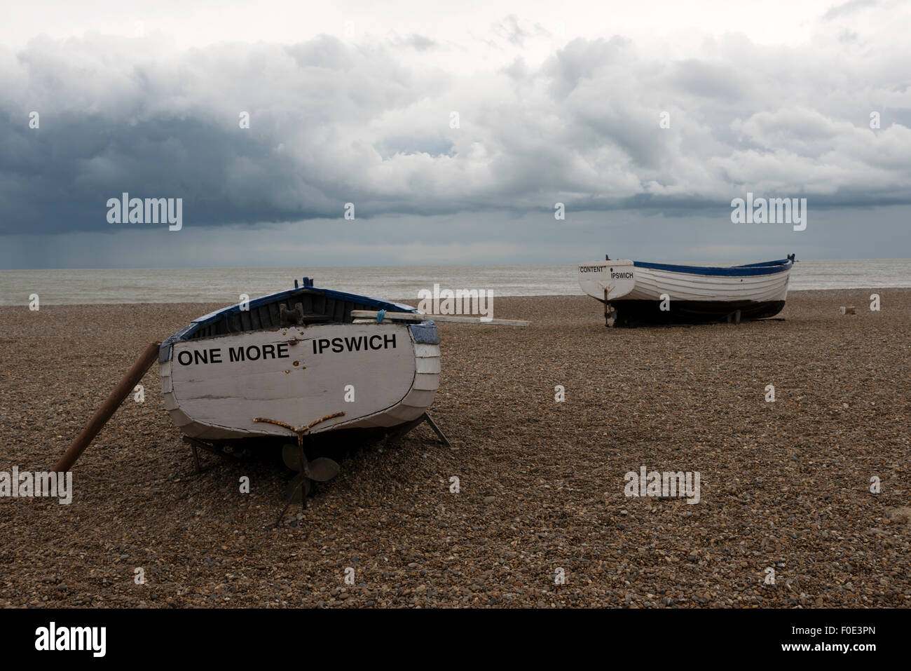 Historic wooden inshore fishing boats, Aldeburgh, Suffolk, UK. Stock Photo