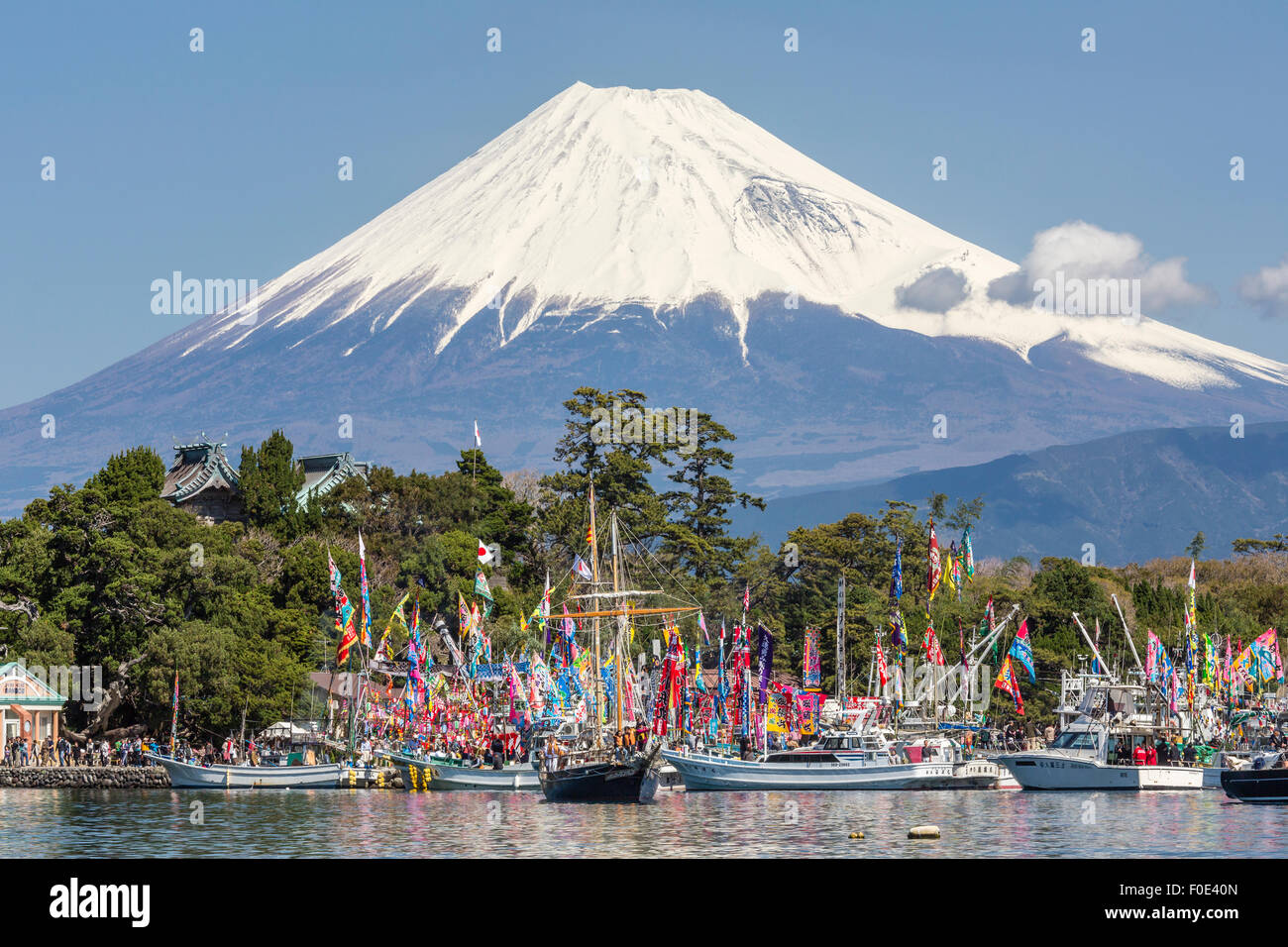 Fish boat and Mt. Fuji in Japan Stock Photo