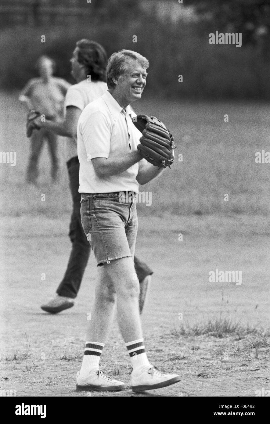 Plains, Georgia, USA. 7th Mar, 2014. Jimmy Carter plays softball in his hometown of Plains, Georgia. Carter was pitcher and captain of his team that was comprised of off duty U.S. Secret Service agents and White House staffers. The opposing team was comprised of members of the White house traveling press and captained by Billy Carter, the president's brother. © Ken Hawkins/ZUMA Wire/Alamy Live News Stock Photo