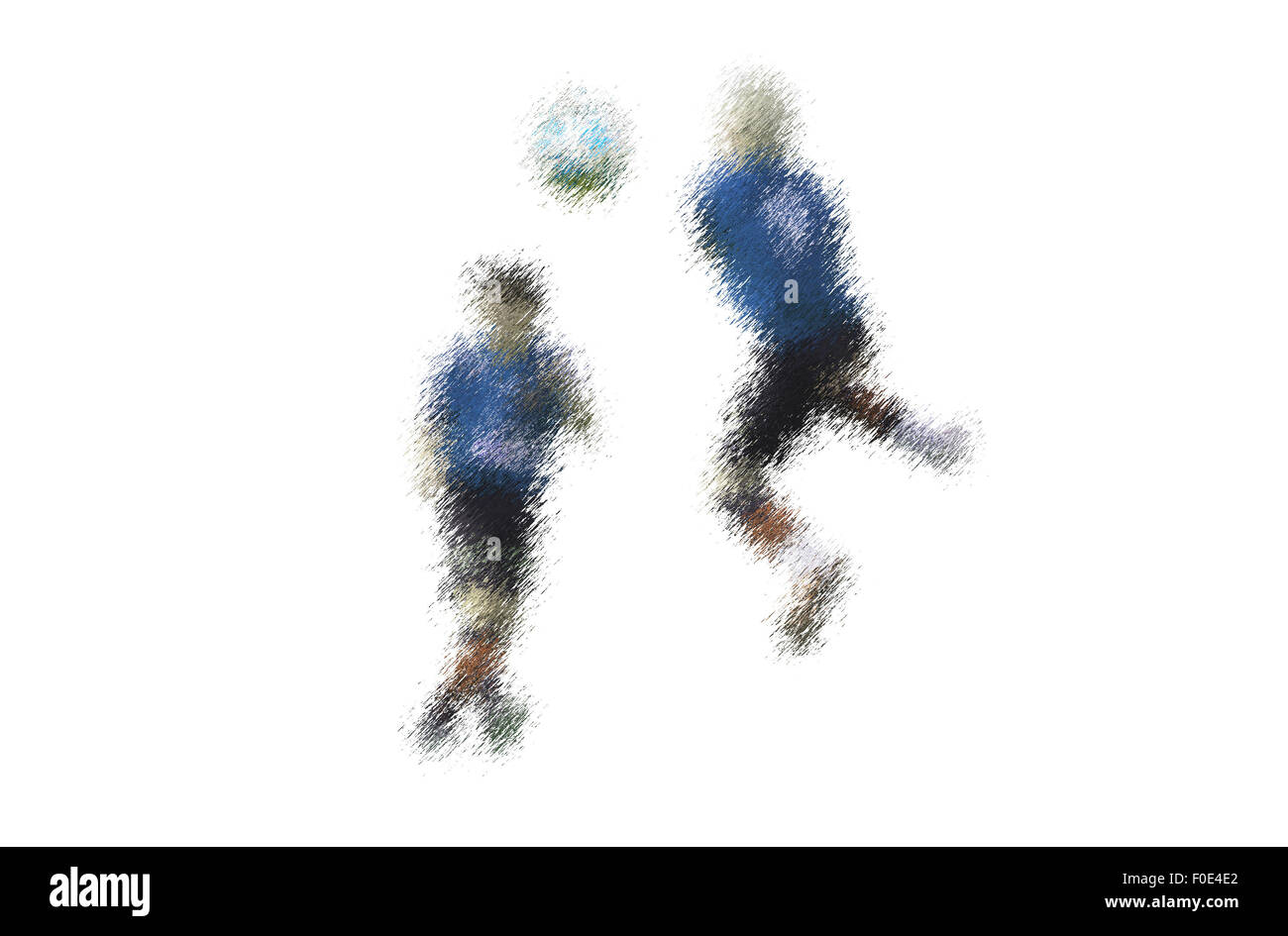 Blue player jumps. Abstract digital illustration of soccer football players, teenagers around 15 years old, in action isolated o Stock Photo