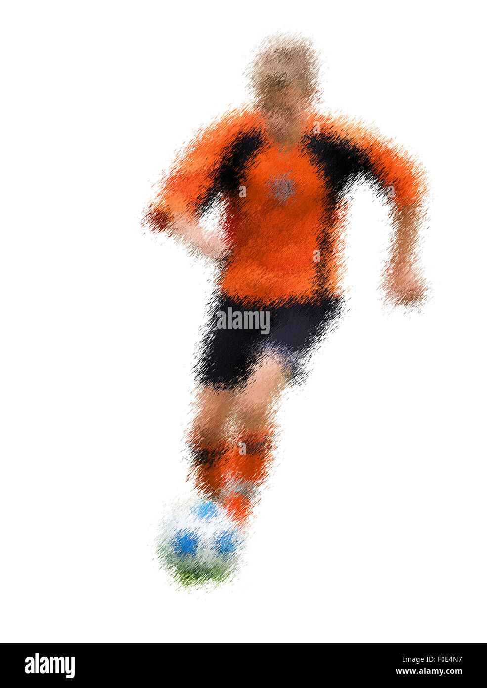 Orange forward. Abstract digital illustration of soccer football players, teenagers around 15 years old, in action isolated on w Stock Photo