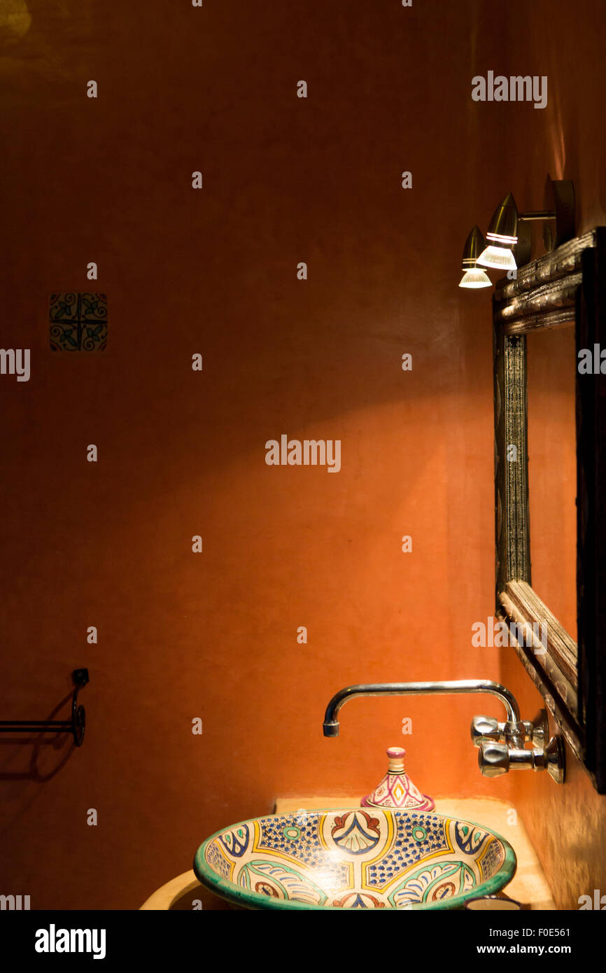 Moroccan themed spa and bathroom in Morocco. View of the sink and the