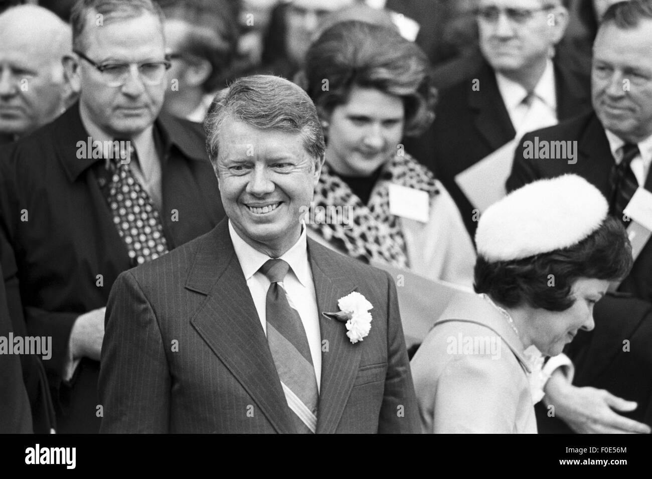 Atlanta, Georgia, USA. 1st Jan, 2015. Georgia state senator and governor elect Jimmy Carter at his 1971 gubernatorial inauguration. Carter succeeded segregationist Lester Maddox as Georgia governor. Carter is seated with his wife Rosalyn and daughter Amy. © Ken Hawkins/ZUMA Wire/Alamy Live News Stock Photo