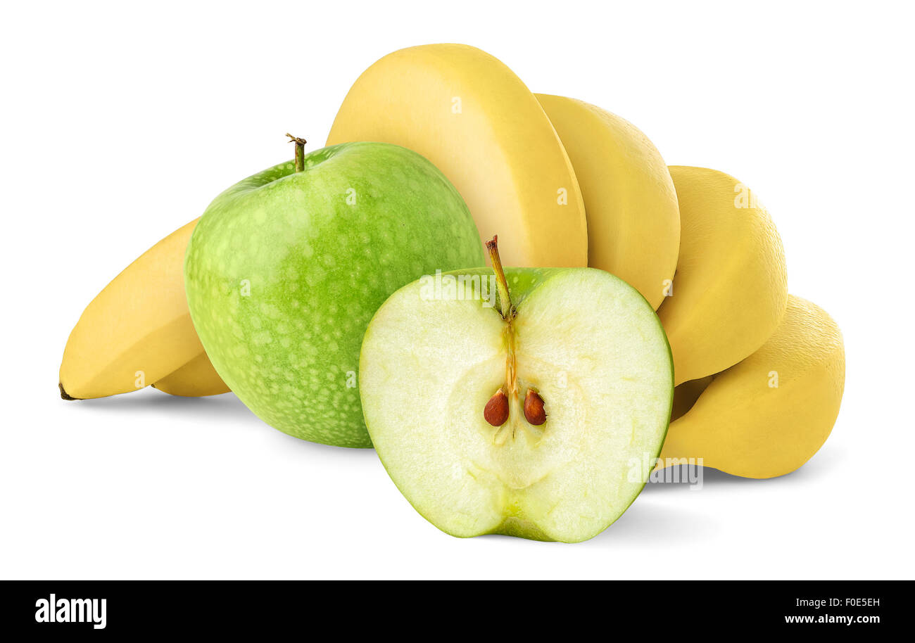 Apples and bananas isolated on white Stock Photo