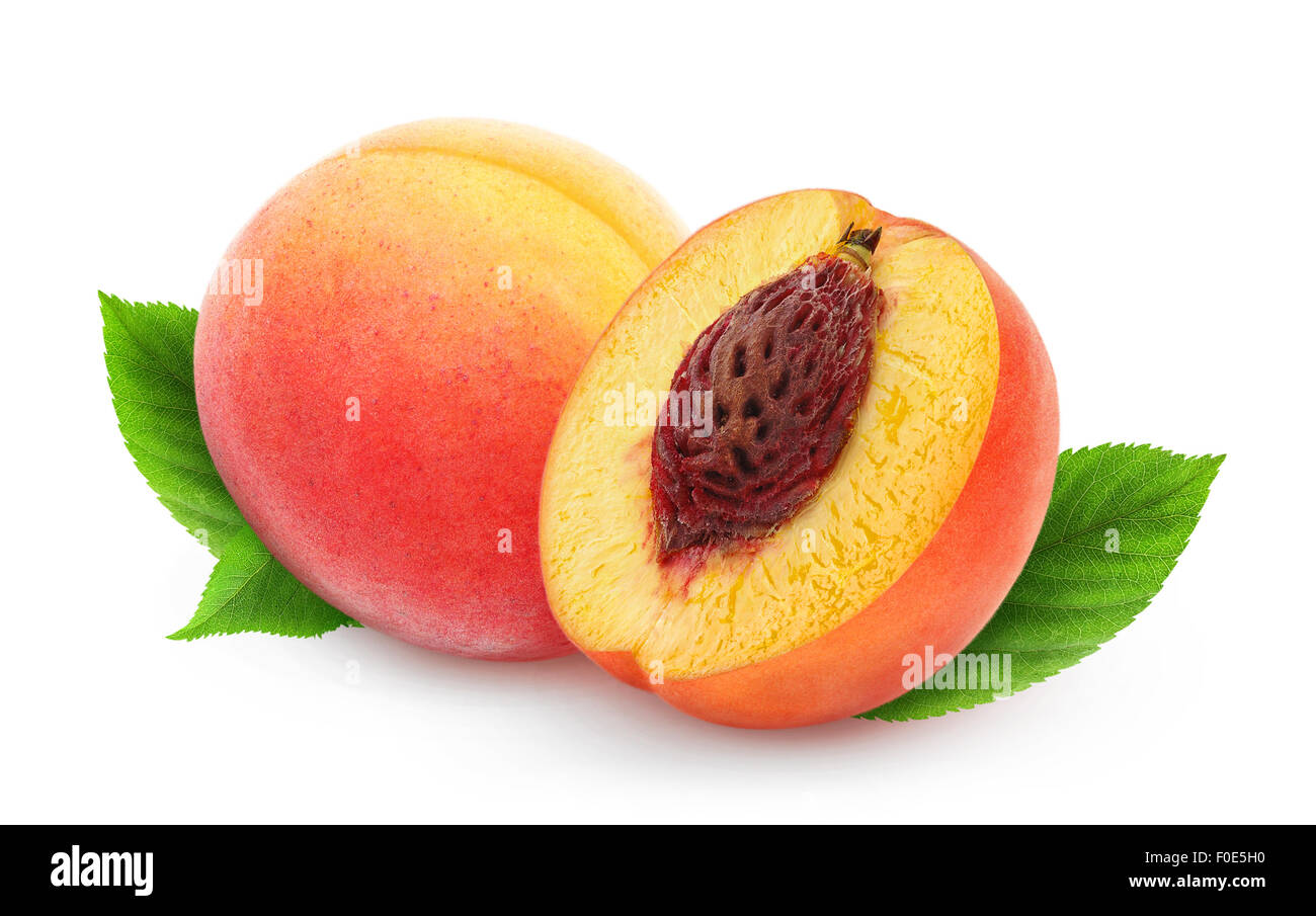 Two fresh peaches isolated on white Stock Photo
