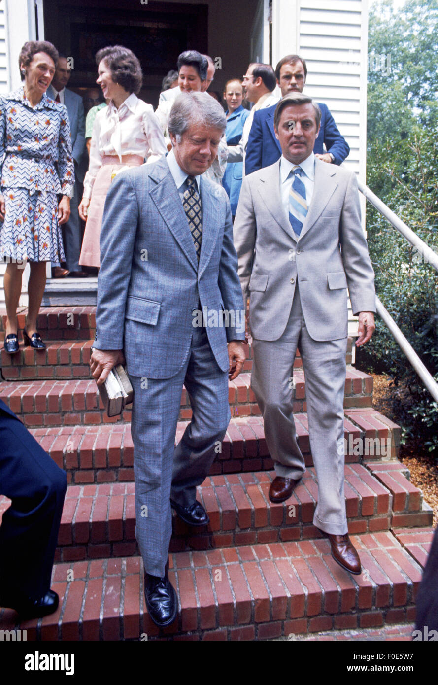 President Jimmy Carter and Vice President Walter Mondale walk from