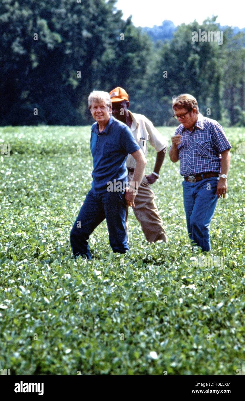 President Jimmy Carter and his brother Billy Carter are joined by a tenant farmer as they assess their summer peanut crop. 9th Jan, 2015. The Carters own tracts of farmland around Plains, Georgia along with a peanut warehouse in that city, although the President's holdings are held in a blind trust during his presidency. © Ken Hawkins/ZUMA Wire/Alamy Live News Stock Photo