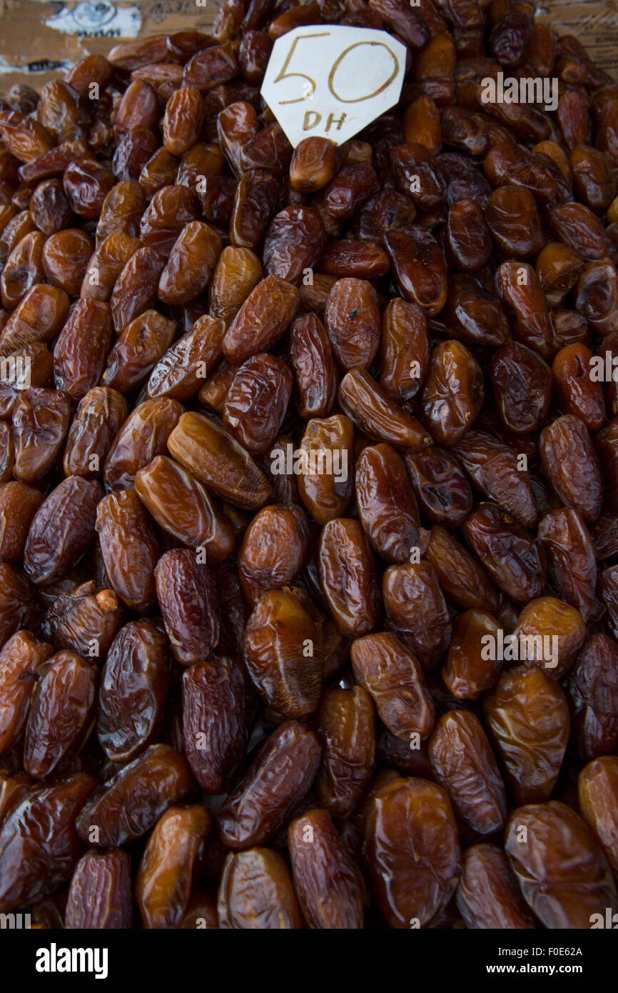 Dried date fruits background exposed at Marrakesh Market with price