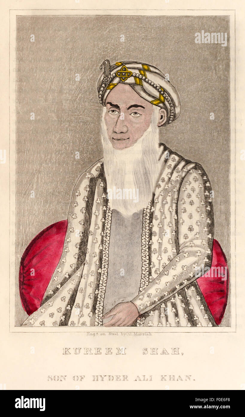Karim Khan Sahib, son of Hyder Ali Khan (1721-1782) (see image F0E6FA) Sultan of the Kingdom of Mysore in India who fought in the Battle of Porto Novo in 1781. The British force, numbering more than 8,000 under the command of Sir Eyre Coote defeated a force estimated at 40,000 under the command of Hyder Ali. Stock Photo