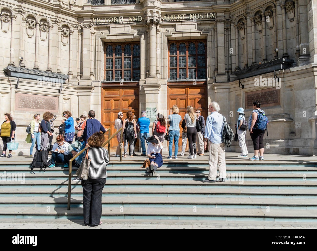 Queue for the Victoria and Albert museum in London. Stock Photo