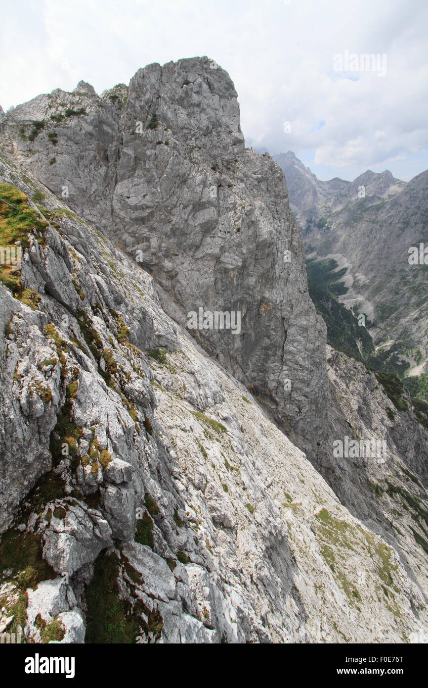 Steep mountain peaks at Zugspitze in the european Alps. The tallest mountain peak in Germany Stock Photo