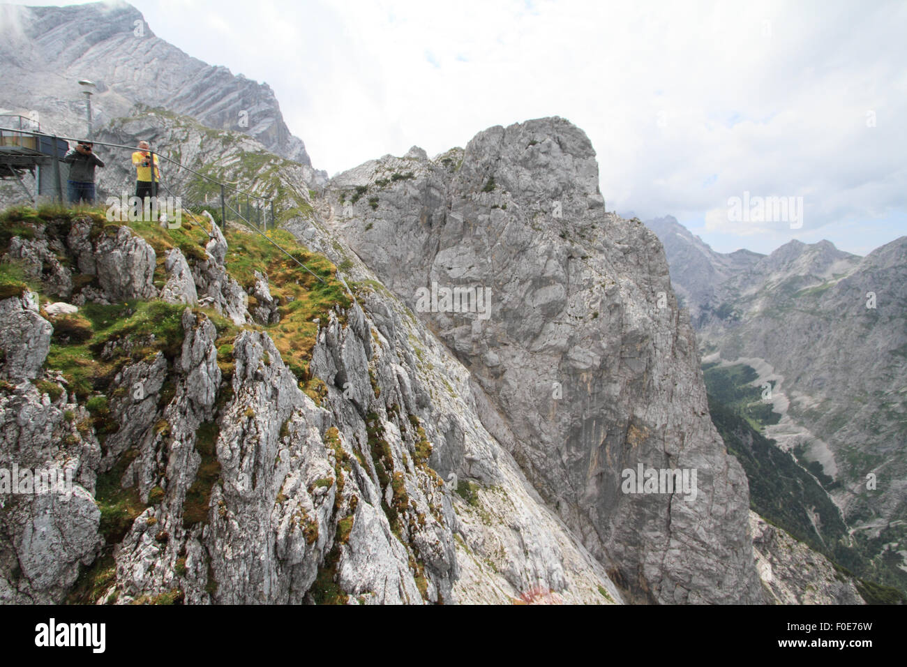 Steep mountain peaks at Zugspitze in the european Alps. The tallest mountain peak in Germany. Stock Photo