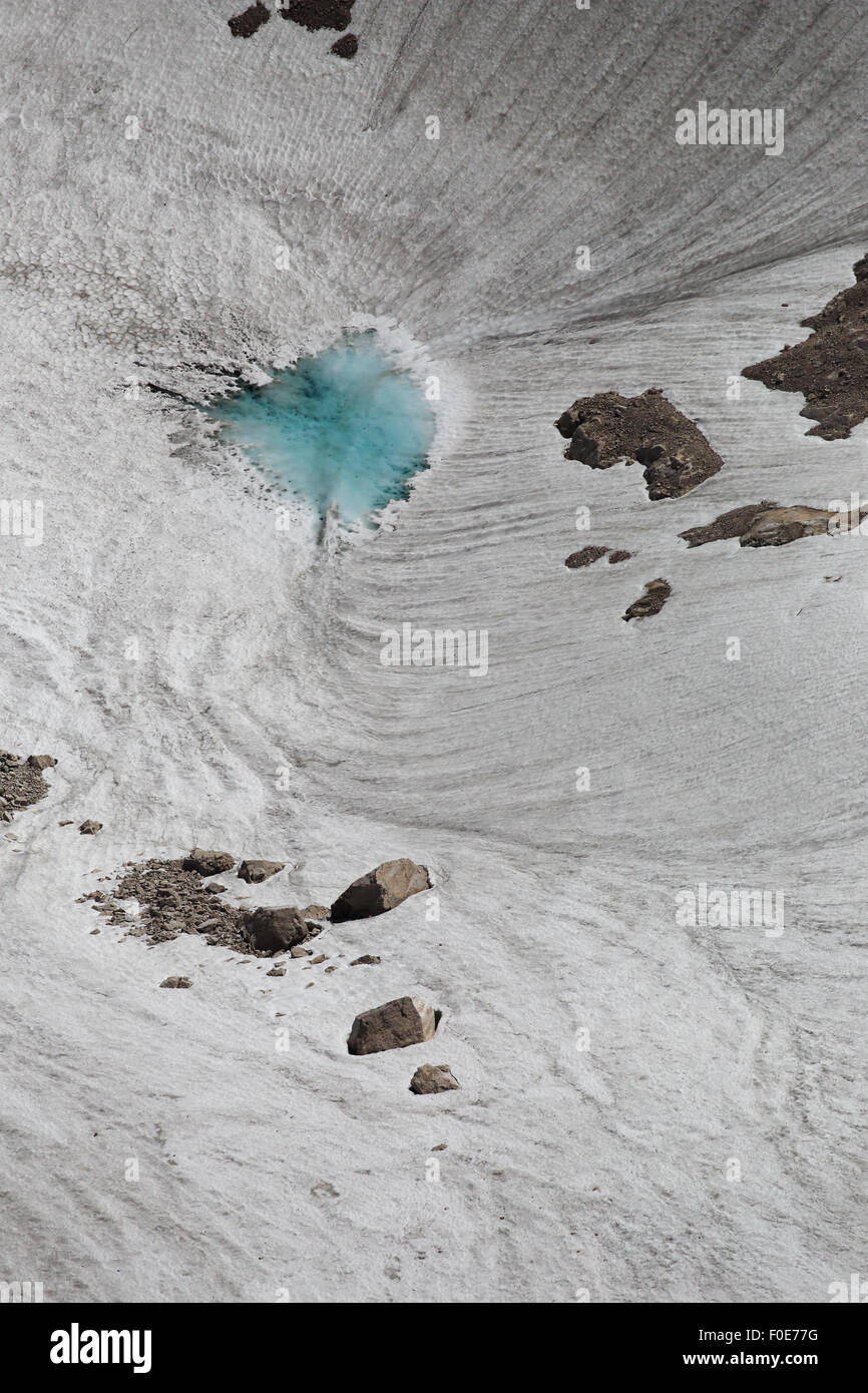 Detail of the melting Schneeferner glacier at Zugspitzplatt. Stock Photo