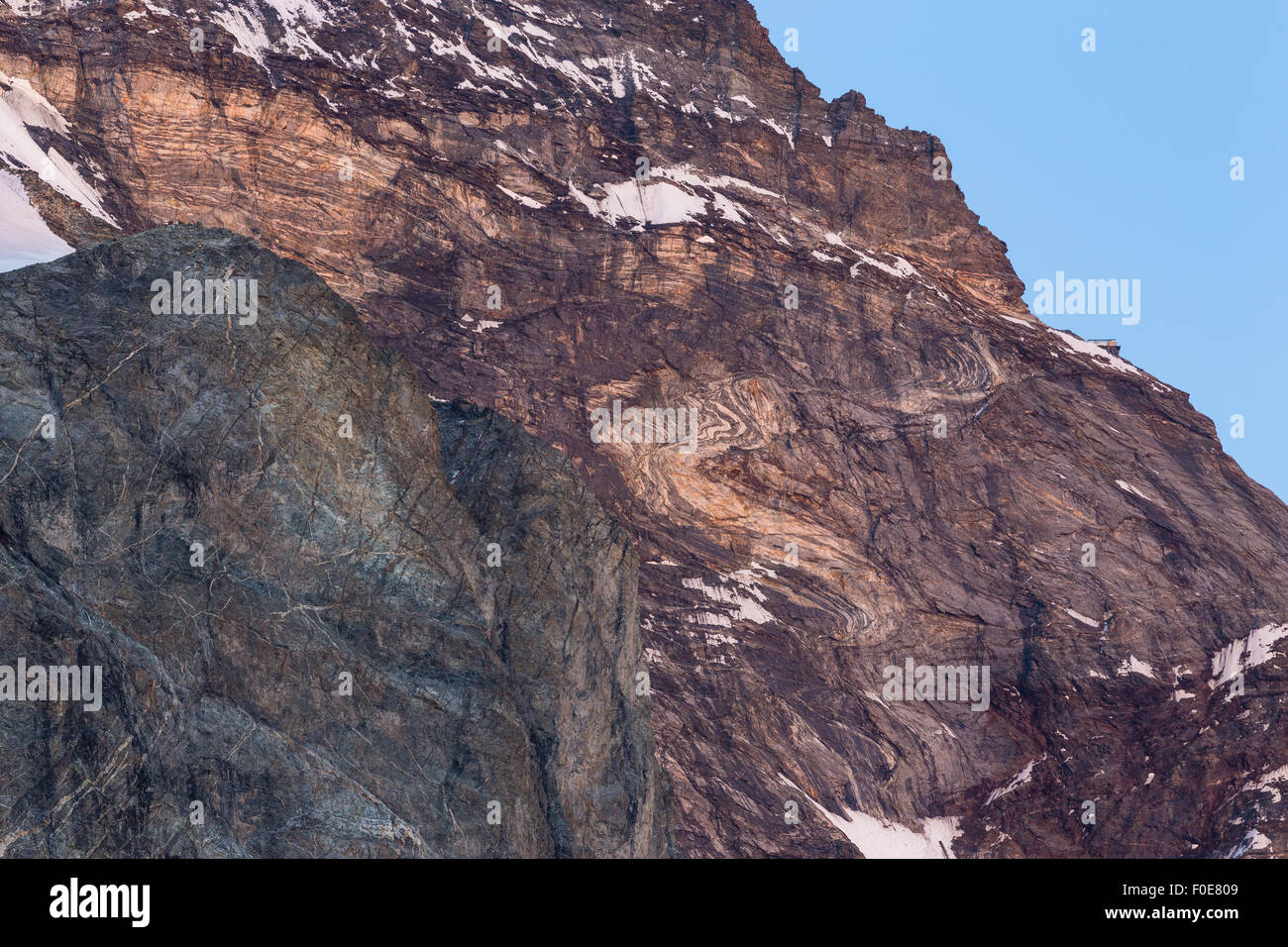 Geological features of the Matterhorn (Cervino) massif. Stock Photo