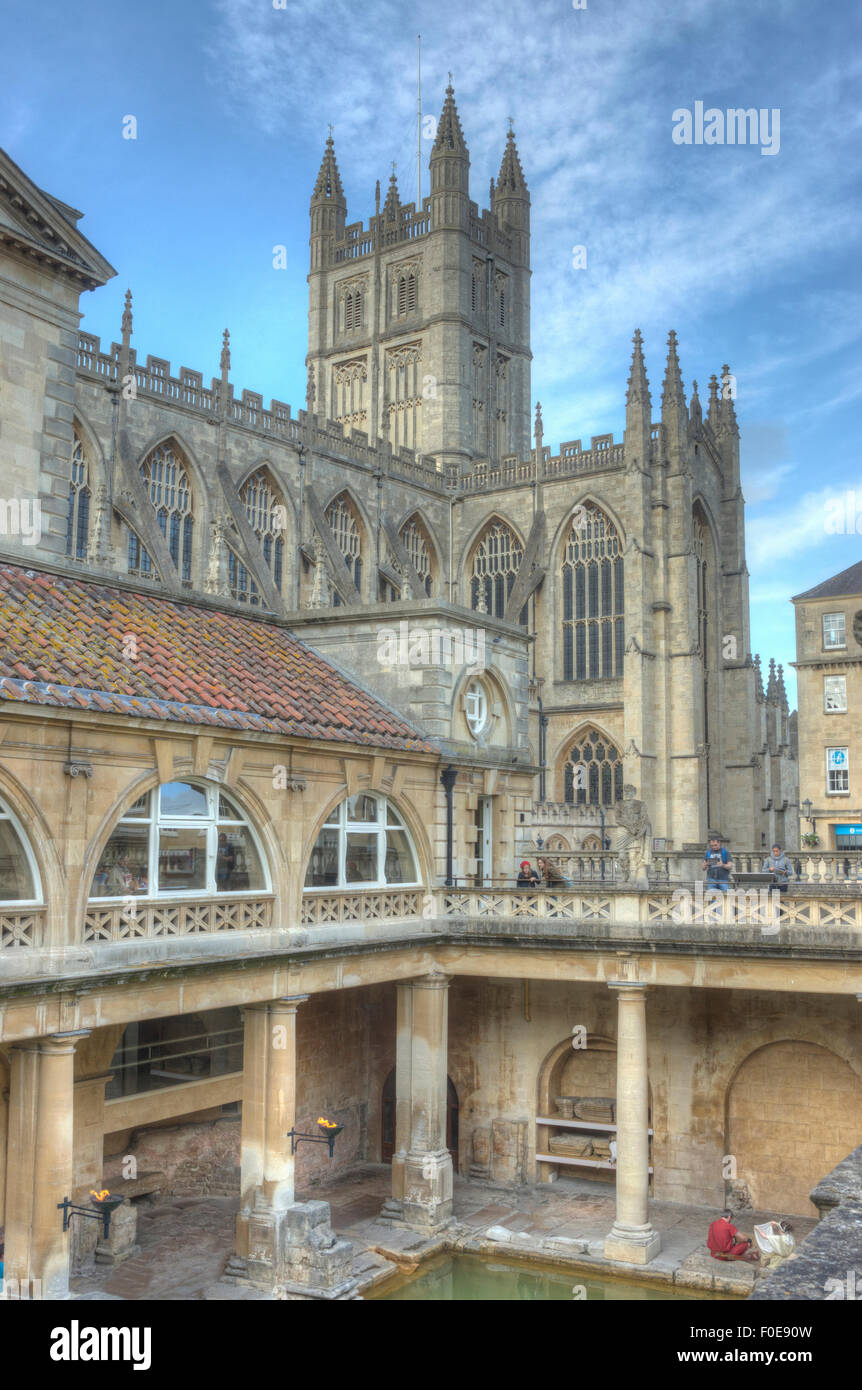 City of Bath. view of Bath Abbey from Roman Baths Stock Photo Alamy